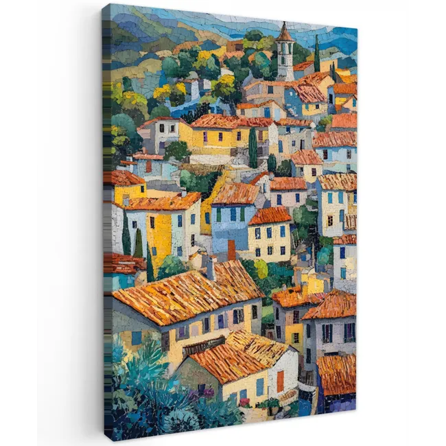 Dorp - Heuvels - Landschap - Bomen Tuinposter op houten frame 2 cm dik klein -3d