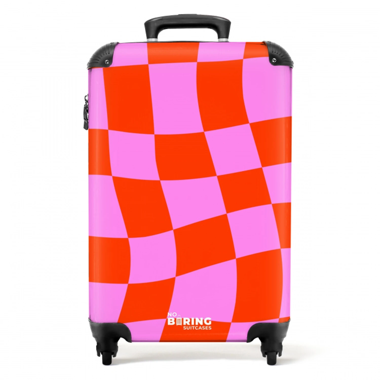 Golvend dambordpatroon in rood en roze NBS - Handbagage koffer - Kinderen Unisex middel -productfoto_recht