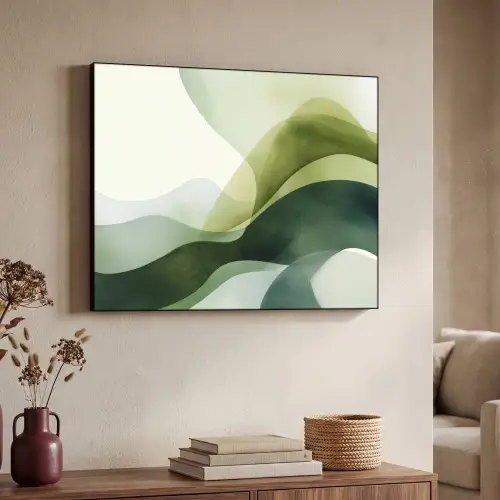 Golven - Abstract - Lichtgroen - Sierlijk Textielframe zwart klein -sfeer3
