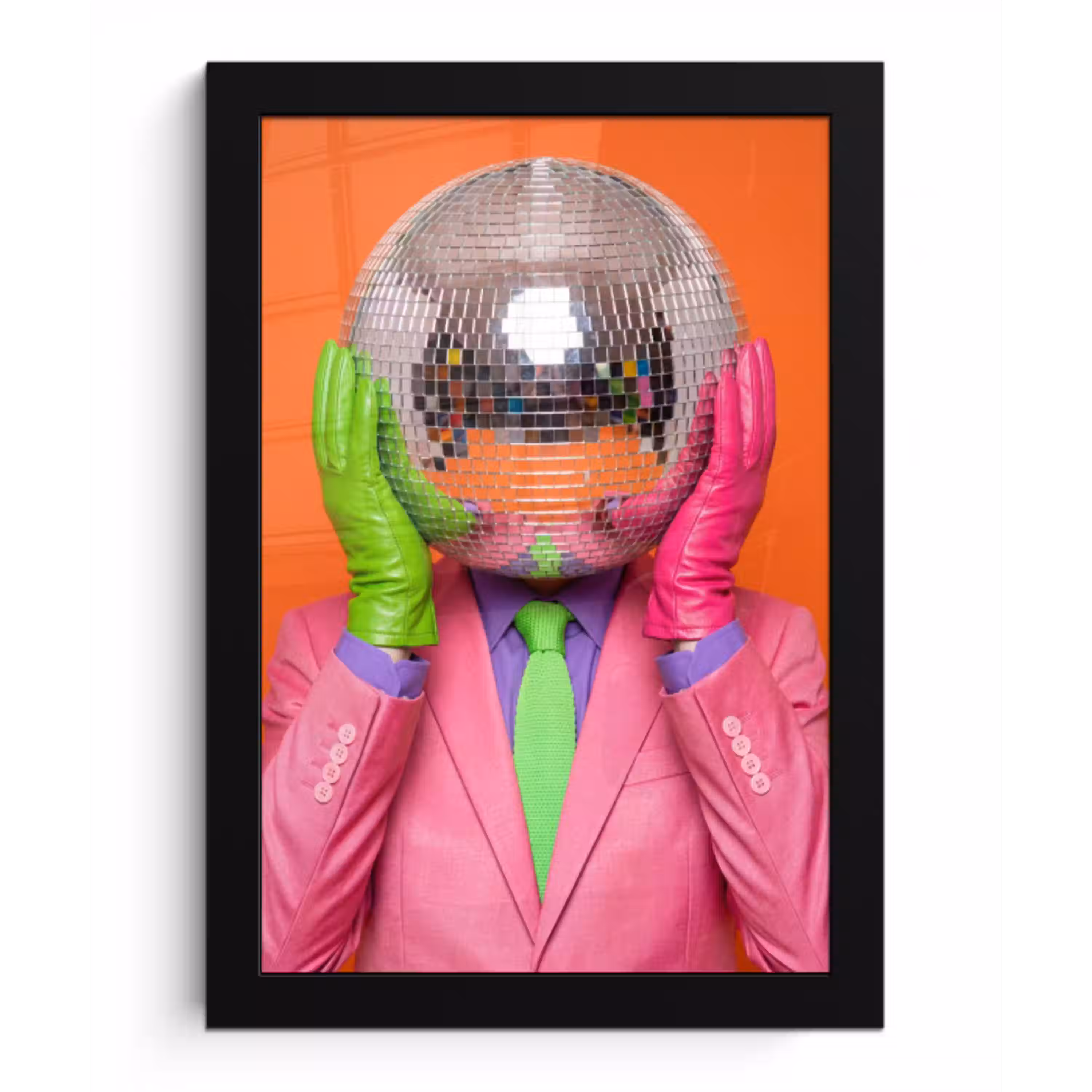 Kunst - Disco bal - Kleurrijk - Modern - Studio fotolijst zwart zonder passe partout klein -3d