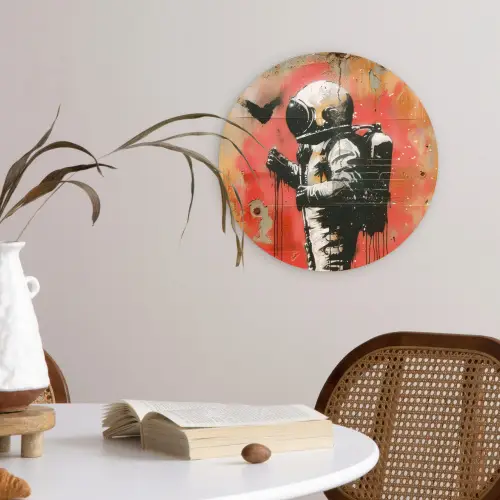 Graffiti - Astronaut - Street art - Ruimte - Banksy Wandcirkel kunststof plaat 5mm dik klein -sfeer4