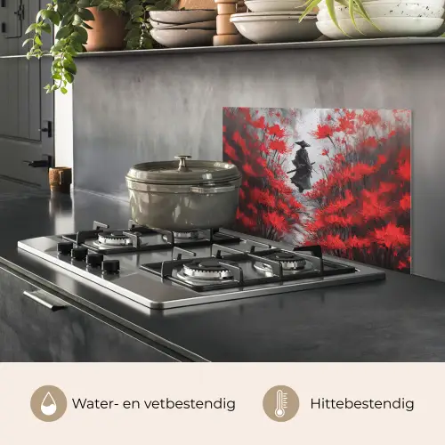 Rode bloemen - mistig - Man keuken achterwand spatscherm klein -usp_NL