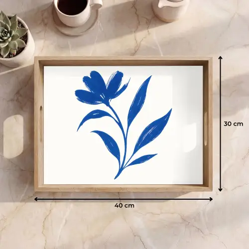 Bloem - Blaadjes - Minimalistisch - Blauw Dienblad Rechthoek middel -USP_Formaat