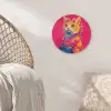 Kat - Kimono - Bloemen - Roze Akoestische PET Vilt - Rond klein -sfeer4