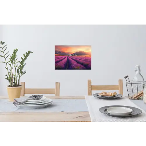 Lavendelveld - Quote - Zonsondergang Muursticker klein -eettafel