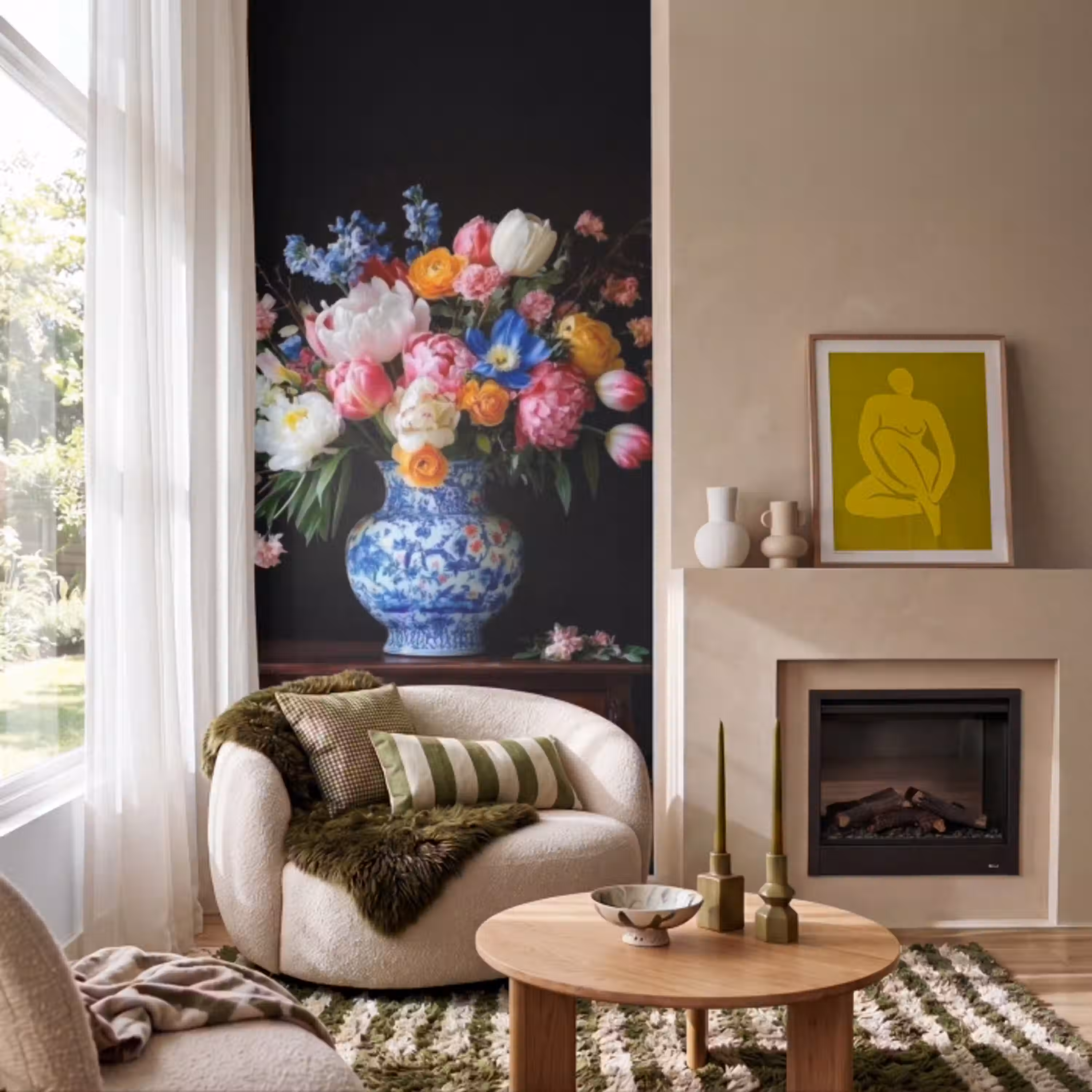 Rozen - Bloemen - Vaas - Boeket Behang Vlies klein -sfeer2