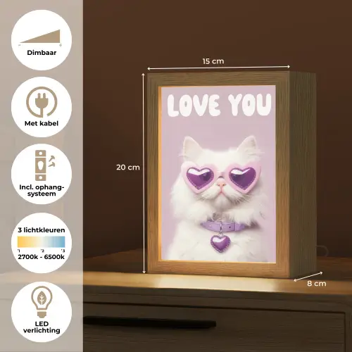 Kat - Love - Paars - Valentijn Light Box met kabel (Tafellamp) klein -USP_NL