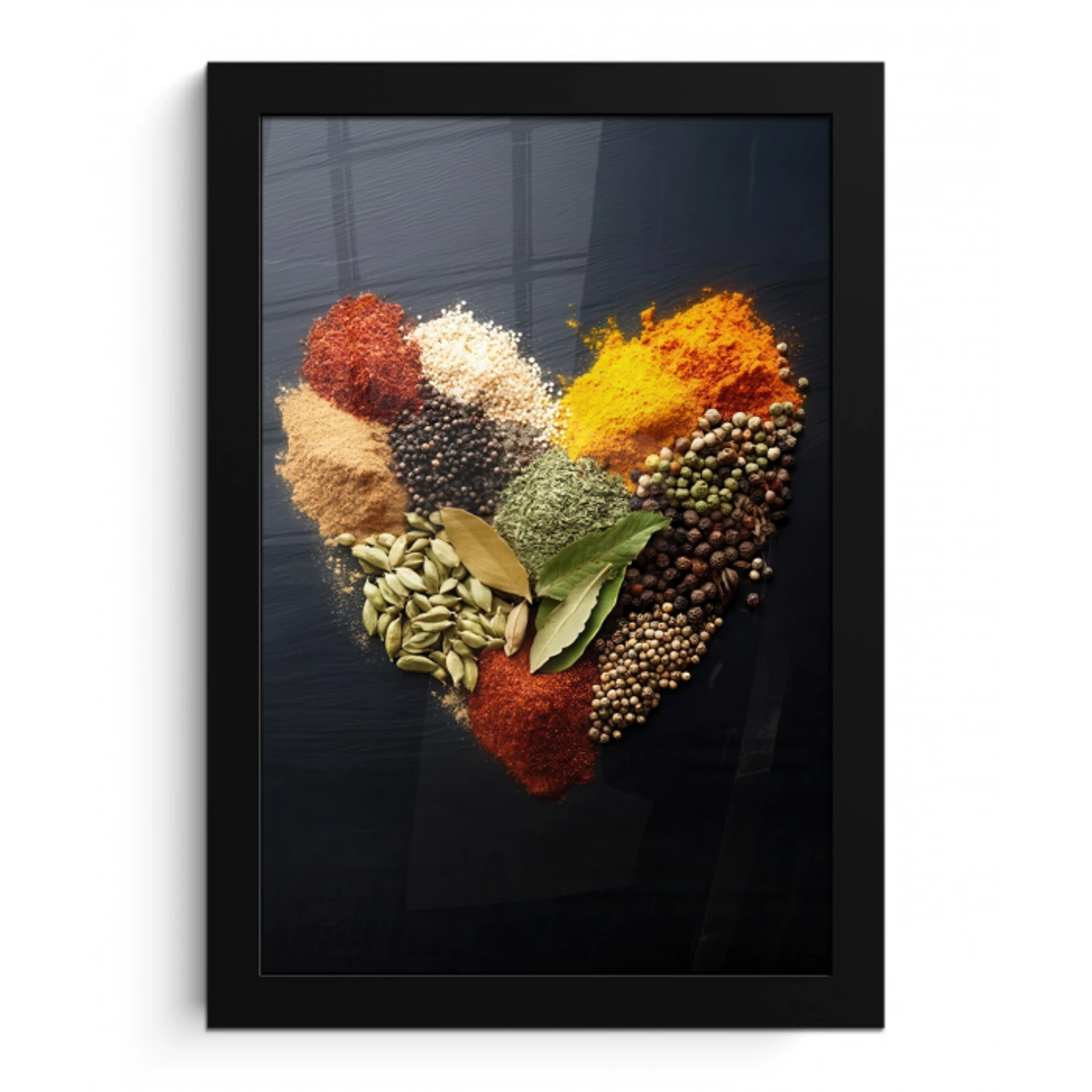 Specerijen - Mix - Hartvorm - Zwart fotolijst zwart zonder passe partout klein -3d