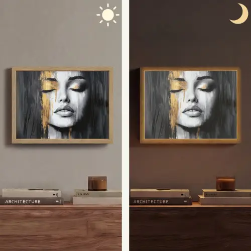Gezicht - Vrouw - Penseelstreken - Abstract Light Box met batterij (Wandlamp) middel -sfeer3