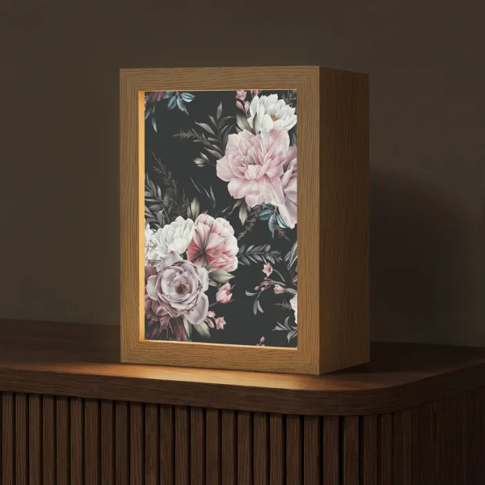 Vintage - Rozen - Romantisch - Bloemen Light Box met kabel (Tafellamp) klein -z3d_website