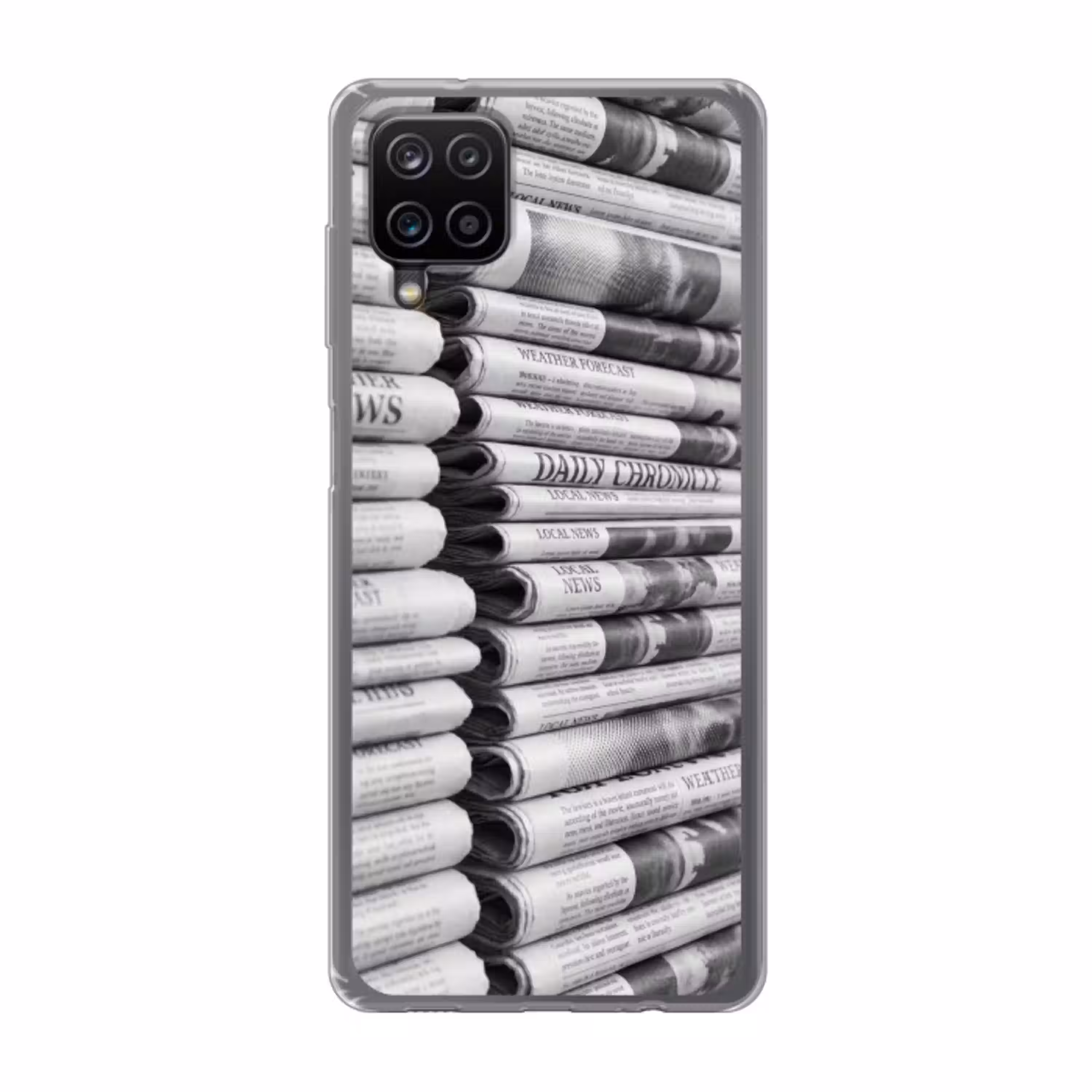 Krant - Stapel - Nieuws - Zwart-wit - Media Telefoonhoesje Samsung Galaxy A12 klein -3d