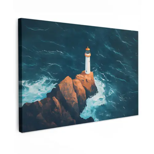 Vuurtoren - Rots - Zee - Golven canvas 2cm klein -z3d