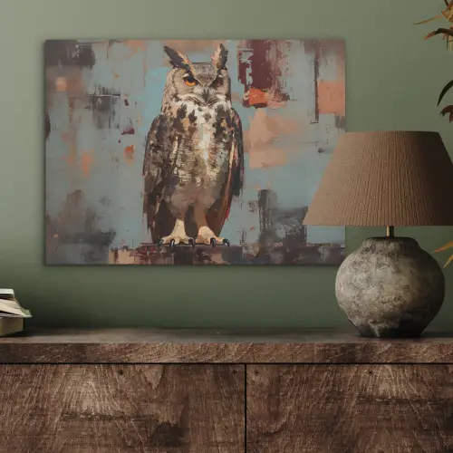 Geschilderd - Abstract - Uil - Bruin PET vilt klein -sfeer2