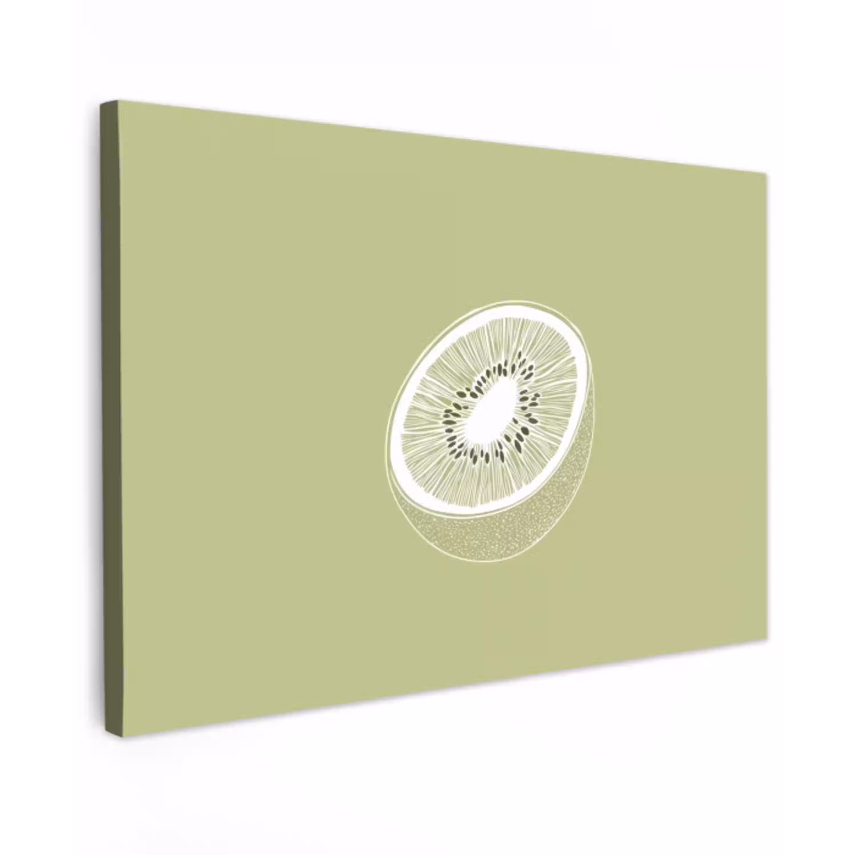 Kiwi - Lijntekening - Minimalistisch - Groen Tuinposter op houten frame 2 cm dik klein -3d