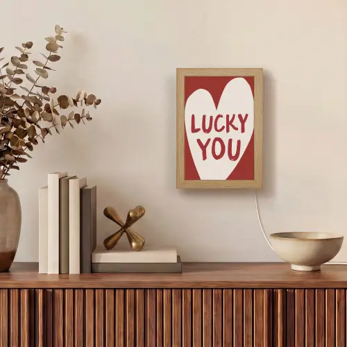 Lucky - Hart - Rood Light Box met kabel (Wandlamp) klein -sfeer2