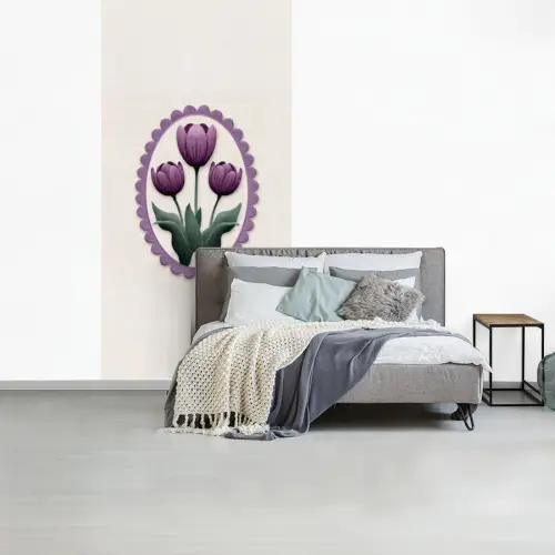 Tulpen - Paars - Lijst - Bladeren fotobehang vinyl groot -slaapkamer