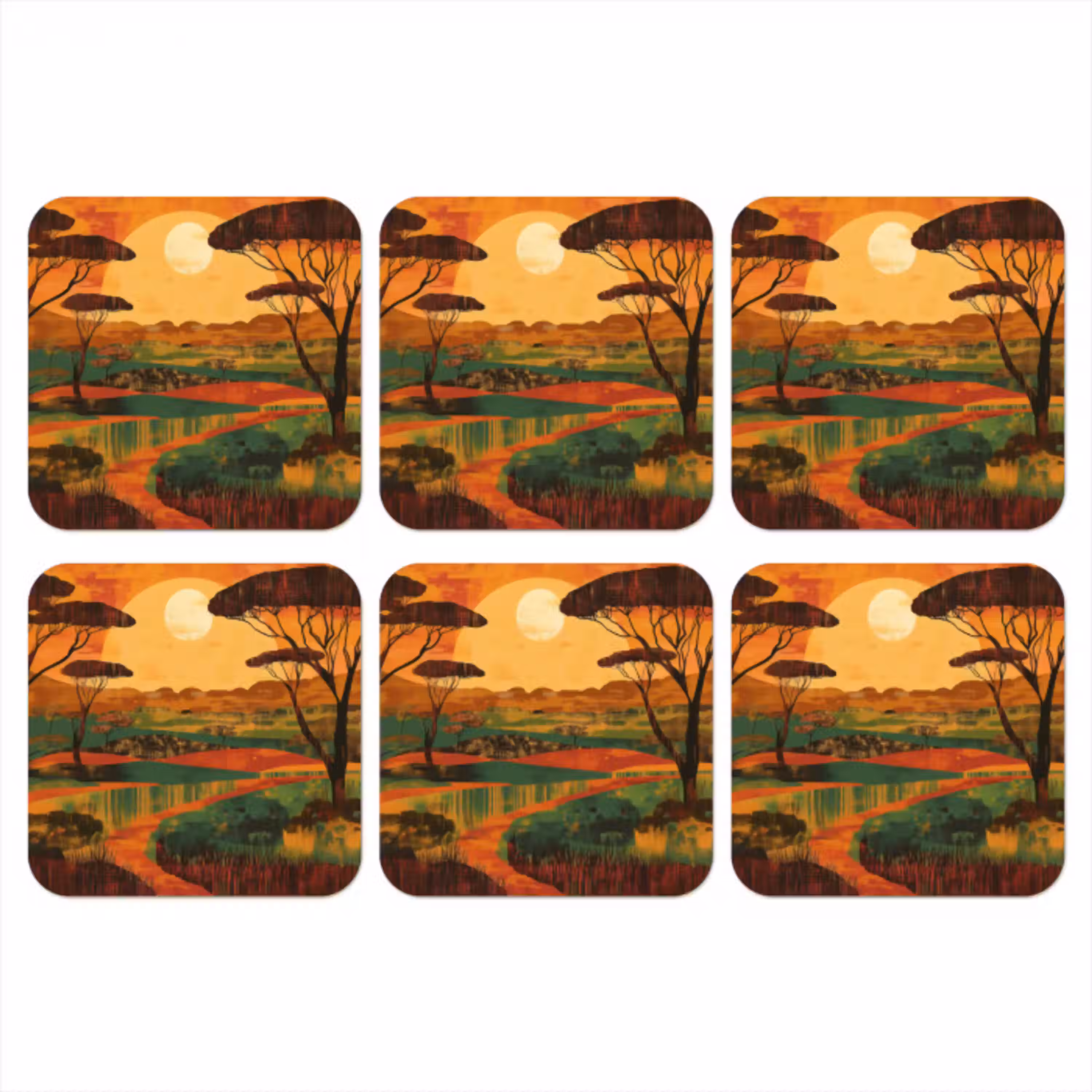 Landschap - Afrikaans - Zon onderzetter kurk middel -3d
