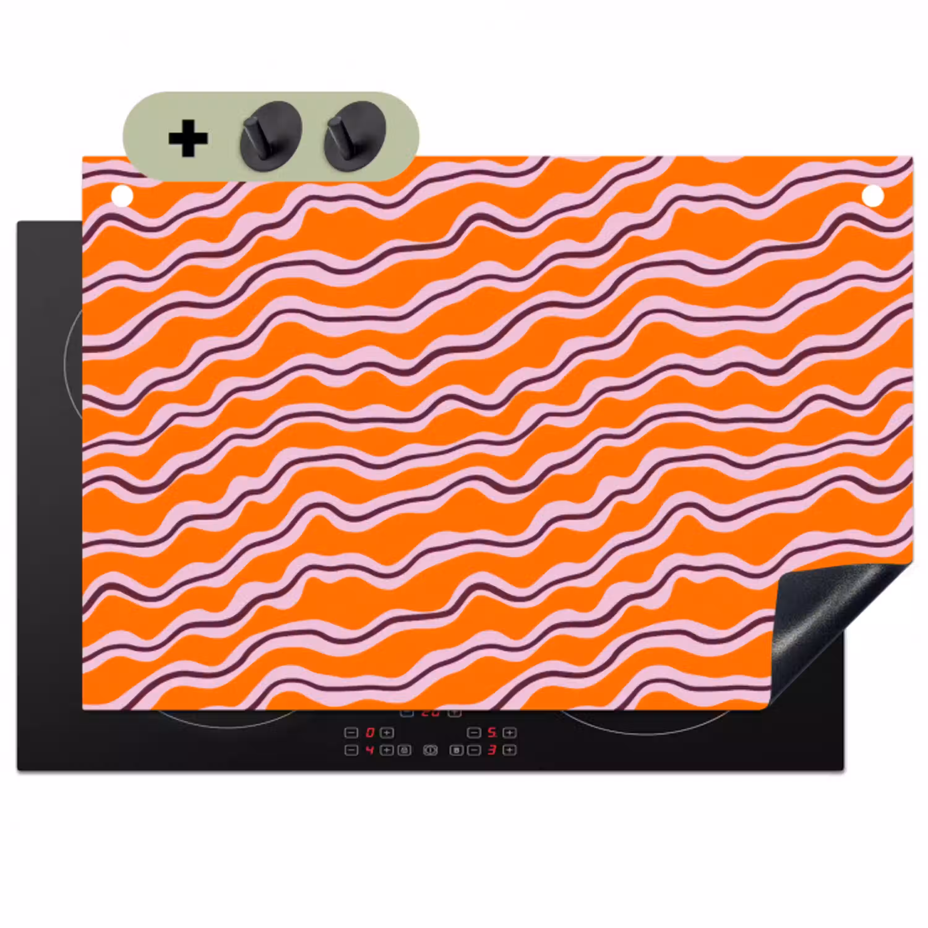 Retro - Golvend - Oranje Inductie beschemer met haakjes klein 777 -3d