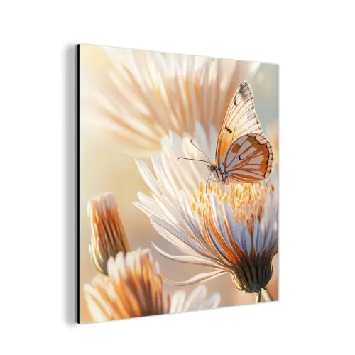 Vlinder - Bloem - Oranje aluminium wit klein -3d