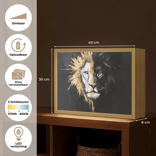 Leeuw - Gesplitst - Zwart - Lijn Light Box met batterij (Wandlamp) middel -USP_websiteoverzichtNL