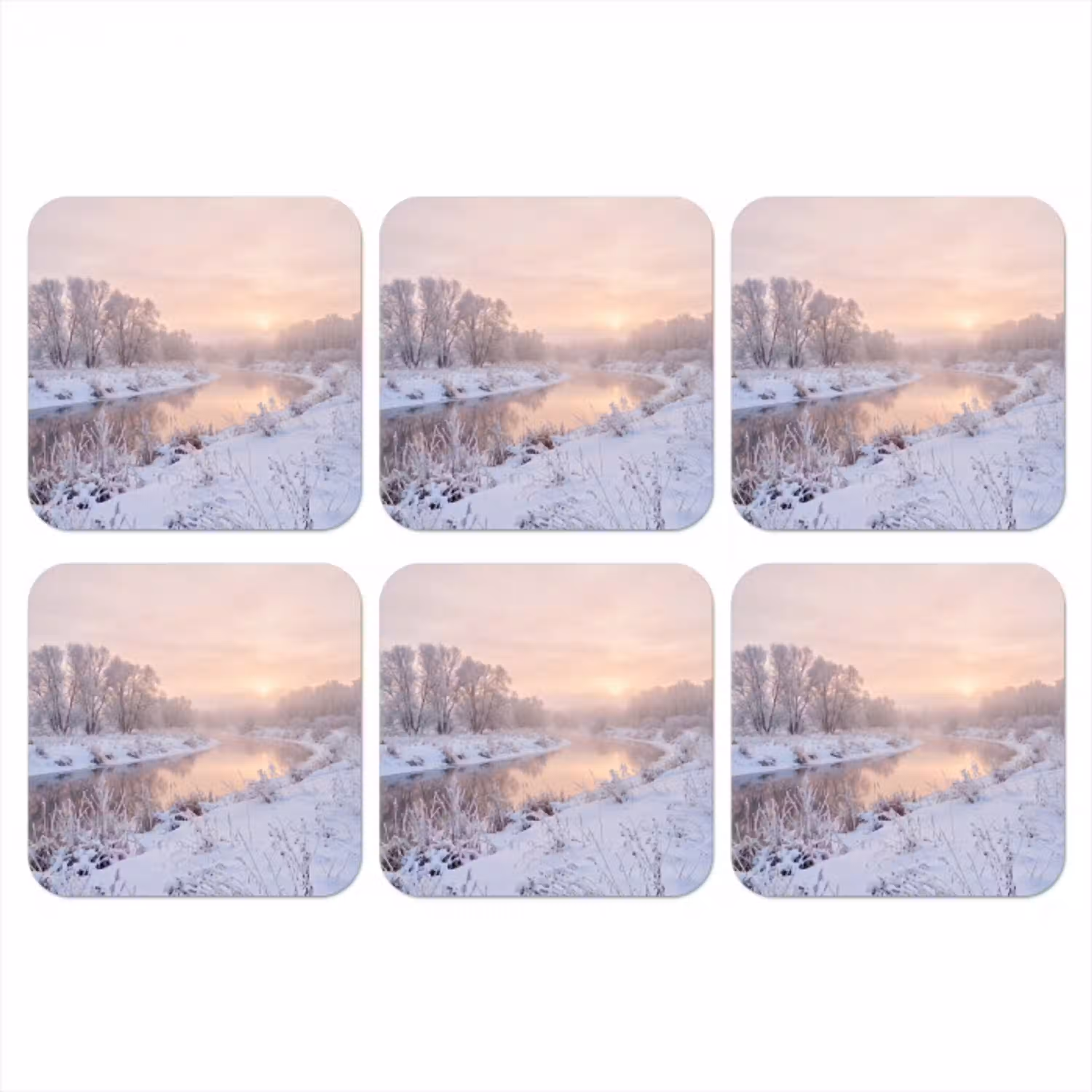 Rivier - Winter - Landschap - Sneeuw - Zonsopgang onderzetter kurk middel -3d
