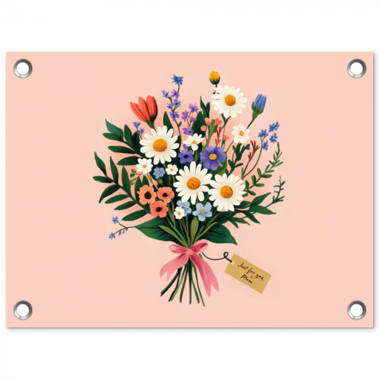 Margrieten - Boeket - Strikje - Roze tuinposter los doek klein -3d