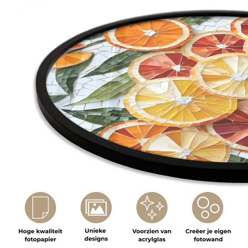 Schijfjes - Fruit - Oranje - Mozaïek Fotolijst rond zonder passe partout klein -closeup_NL