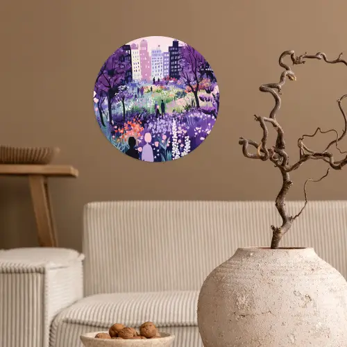 Park - Bomen - Bloemen - Gebouwen Wandcirkel behangsticker klein -sfeer1
