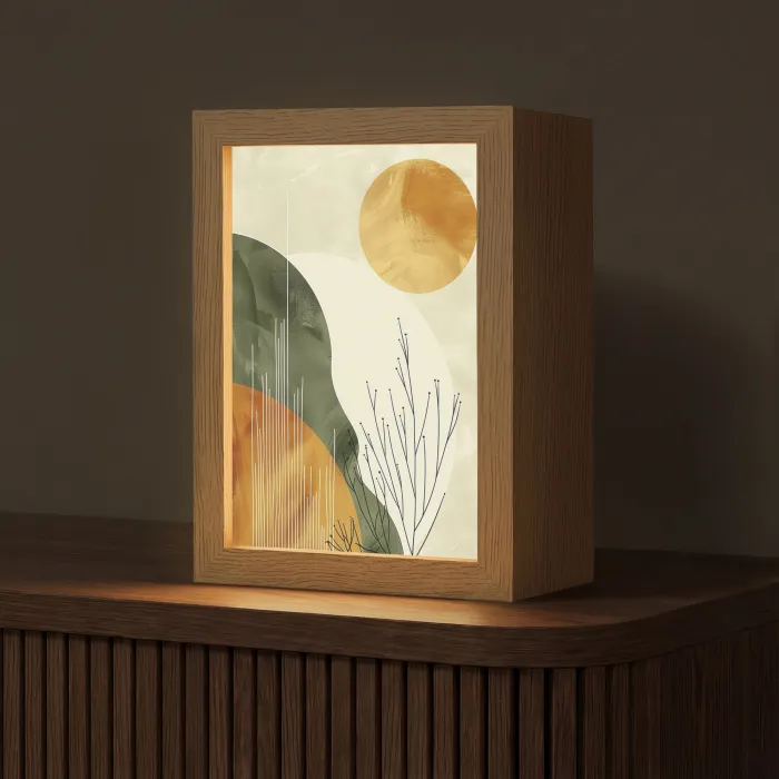 Abstract - Landschap - Zon - Kunst Light Box met kabel (Tafellamp) klein -z3d_website