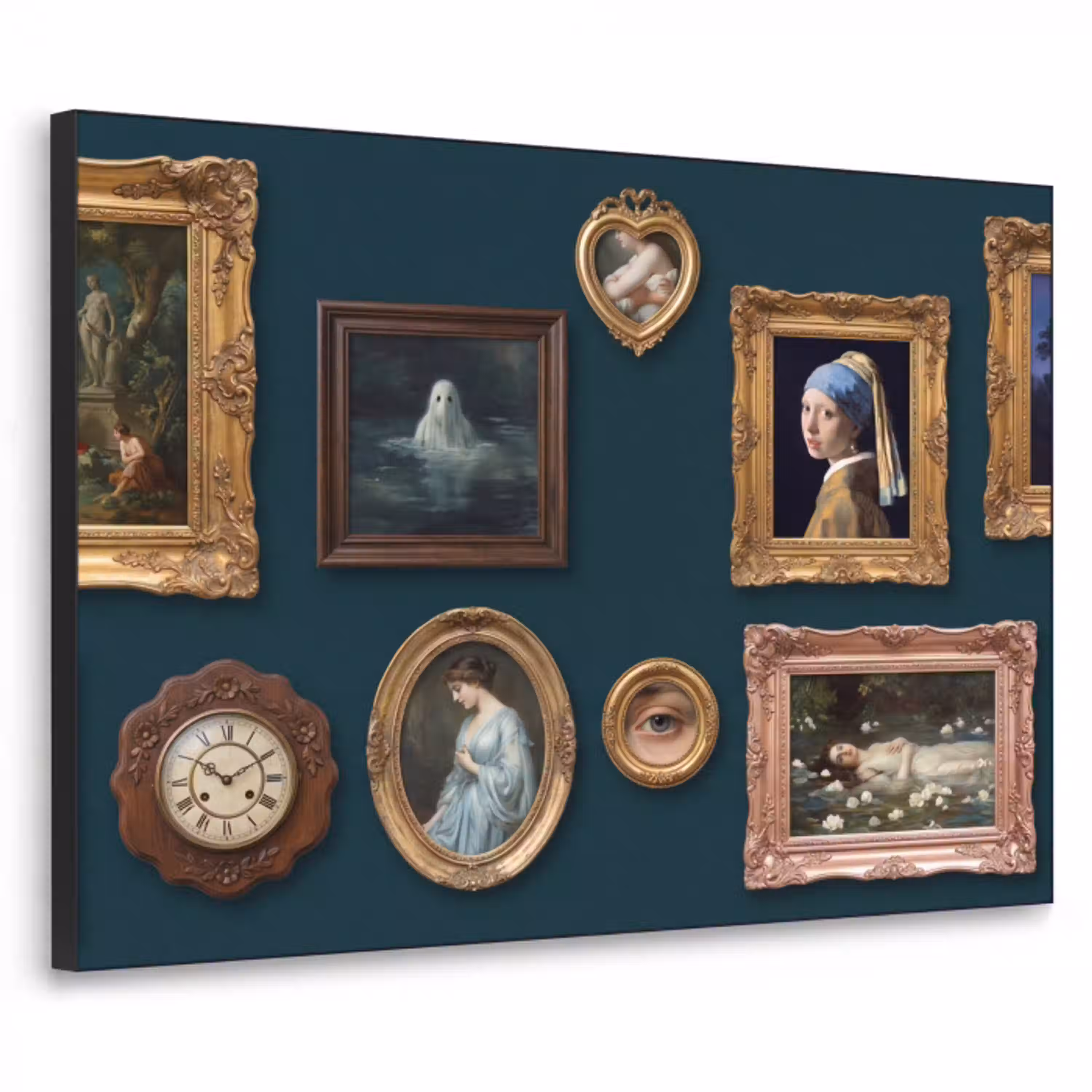 Kunst - Schilderijen - Decoratie - Klassiek - Groen Textielframe zwart klein -3d