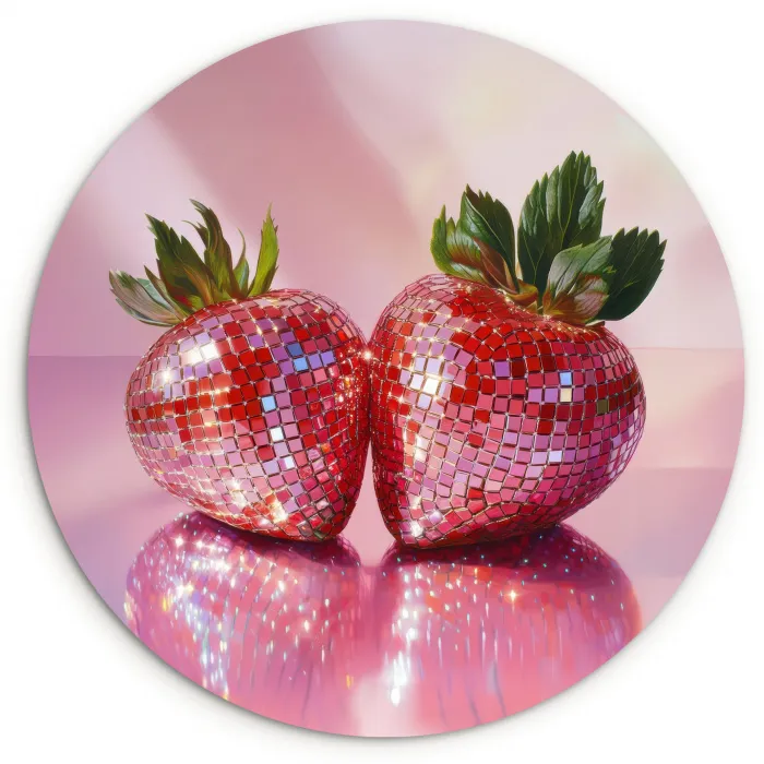 Disco - Fruit - Glitter - Strawberry Wandcirkel plexiglas klein -3d