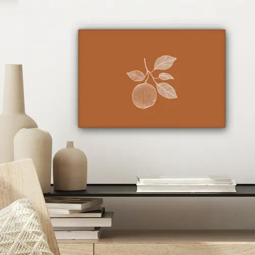 Sinaasappel - Getekend - Bladeren - Bruin canvas 2cm klein -sfeer6