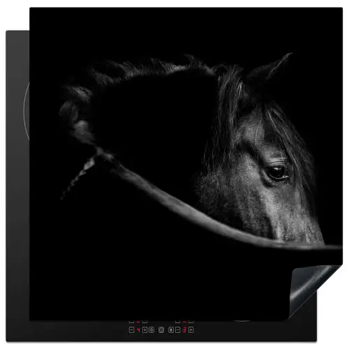 Paarden - Portret - Zwart - Dieren Inductie beschermer vinyl 3mm middel -3d