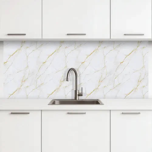 Wit - Marmer - Goud - Luxueus keuken achterwand 2 middel 871 -3d