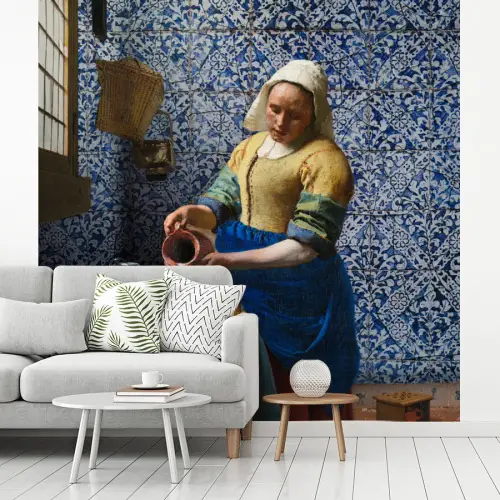 Melkmeisje - Delfts Blauw - Vermeer - Schilderij - Oude meesters fotobehang vinyl groot -woonkamer