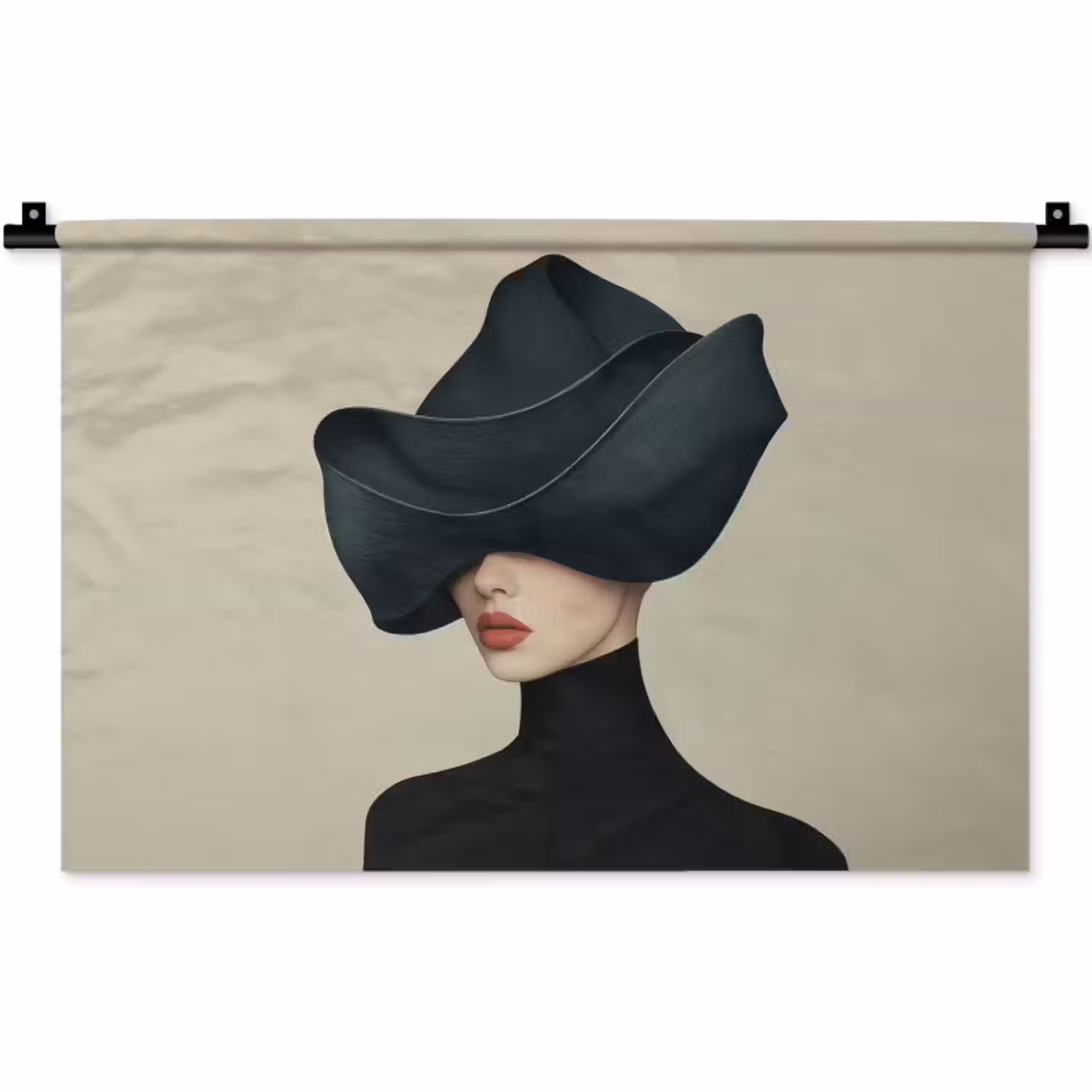 Wandkleed - Vrouw - Groen - Hoed