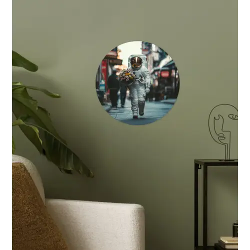 Boeket - Bloemen - Kleurrijk - Astronaut Wandcirkel behangsticker klein -sfeer2