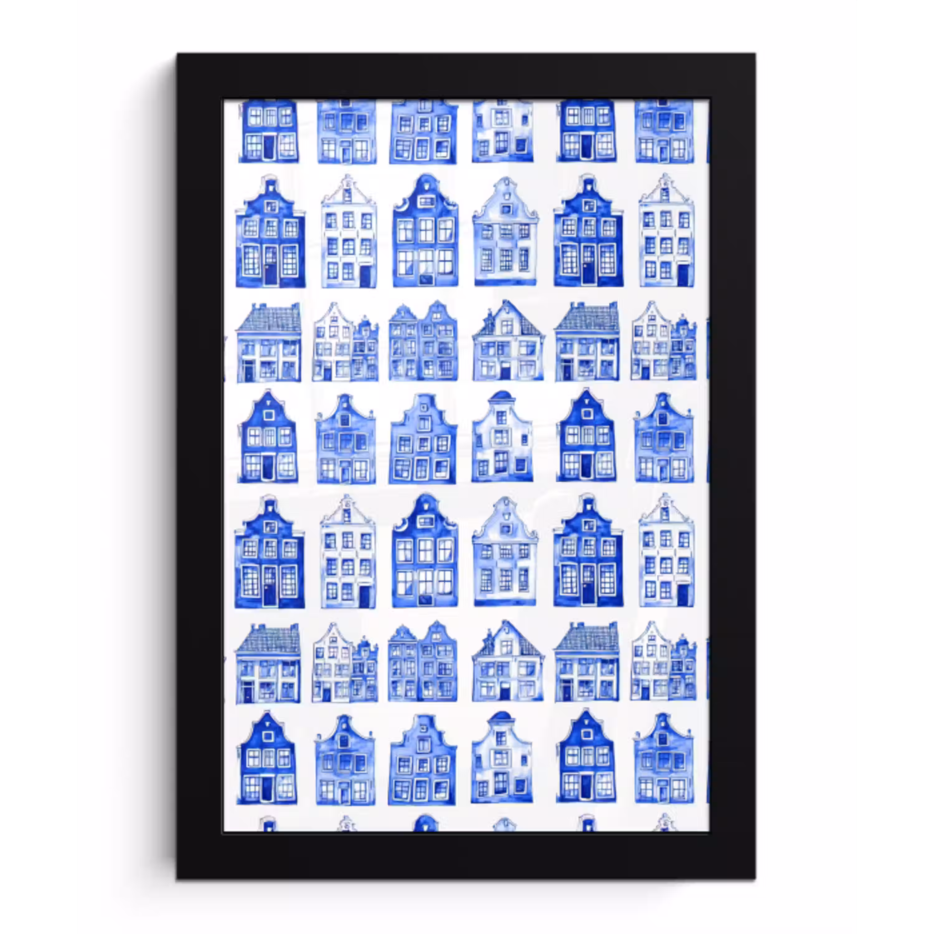 Patroon - Huizen - Blauw fotolijst zwart zonder passe partout klein 224 -3d