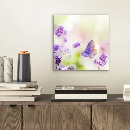 Lavendel - Vlinder - Bloemen aluminium wit klein -sfeer1