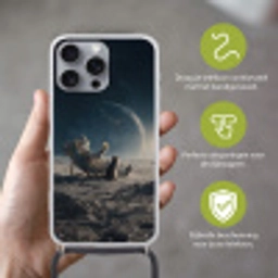 Maan - Kat - Astronaut - Ruimte Hoesje iPhone 16 Pro Max met koord klein -sfeer2_NL