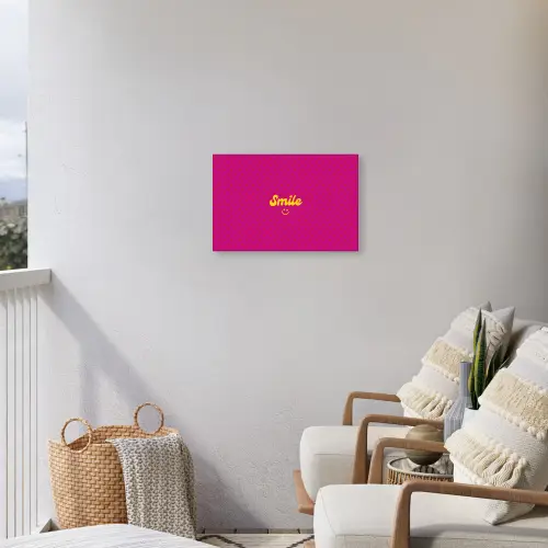 Smile - Stippen - Geel - Smiley - Roze Tuinposter op houten frame 2 cm dik klein -sfeer1