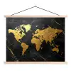 Wereldkaart - Goud - Marmer textielposter latten blank klein -3d