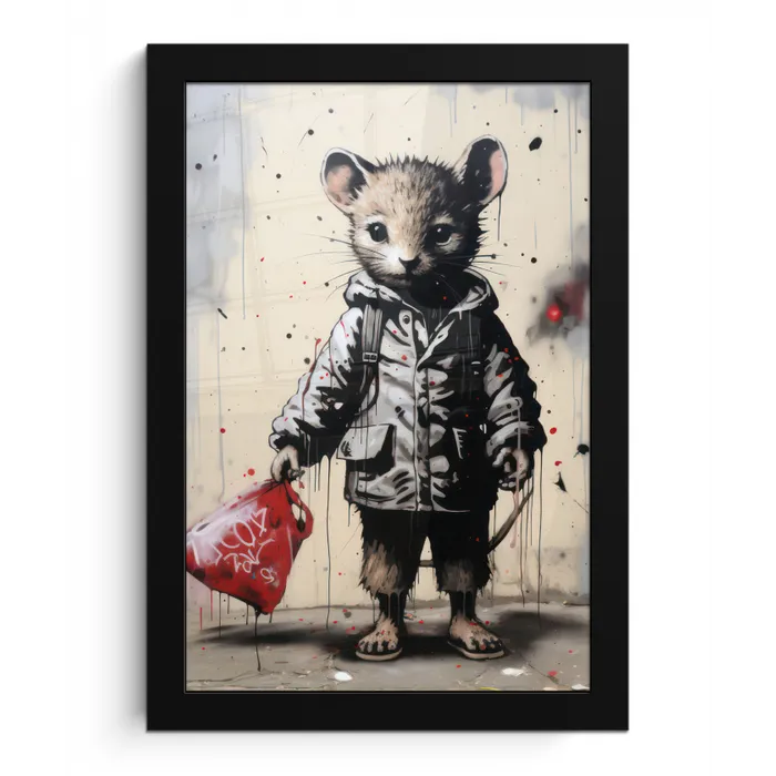 Muisje - Rood - Graffiti fotolijst zwart zonder passe partout klein -3d
