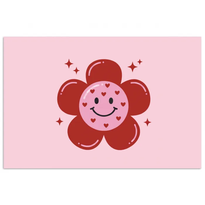 Bloem - Roze - Hartjes poster papier klein -3d