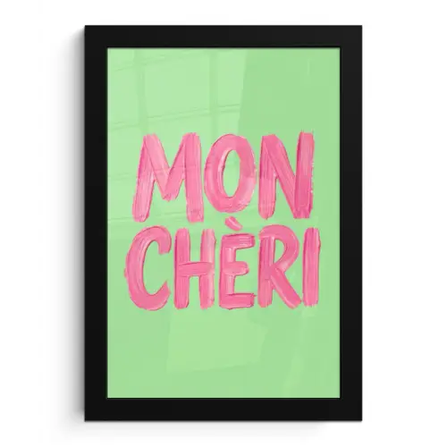 Mon cheri - Groen - Roze fotolijst zwart zonder passe partout klein -3d