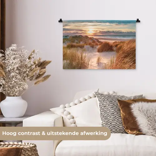 Duin - Planten - Zonsondergang - Strand - Zee Wandkleed katoen klein -sfeer1