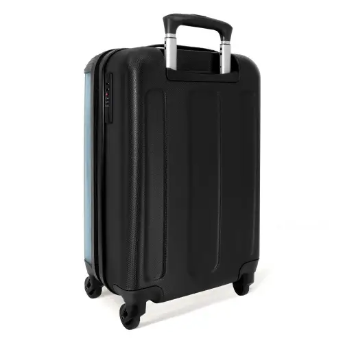 Rode auto blauwe achtergrond NBS - Handbagage koffer - Unisex middel -achterkant