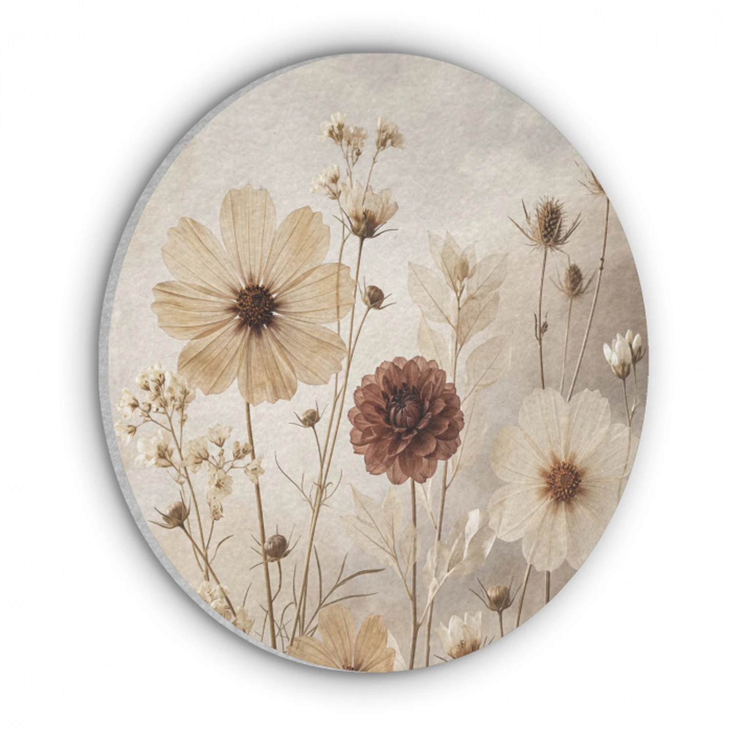 Wilde bloemen - Botanisch - Vintage - Natuur - Rustiek Akoestische PET Vilt - Rond klein -3d