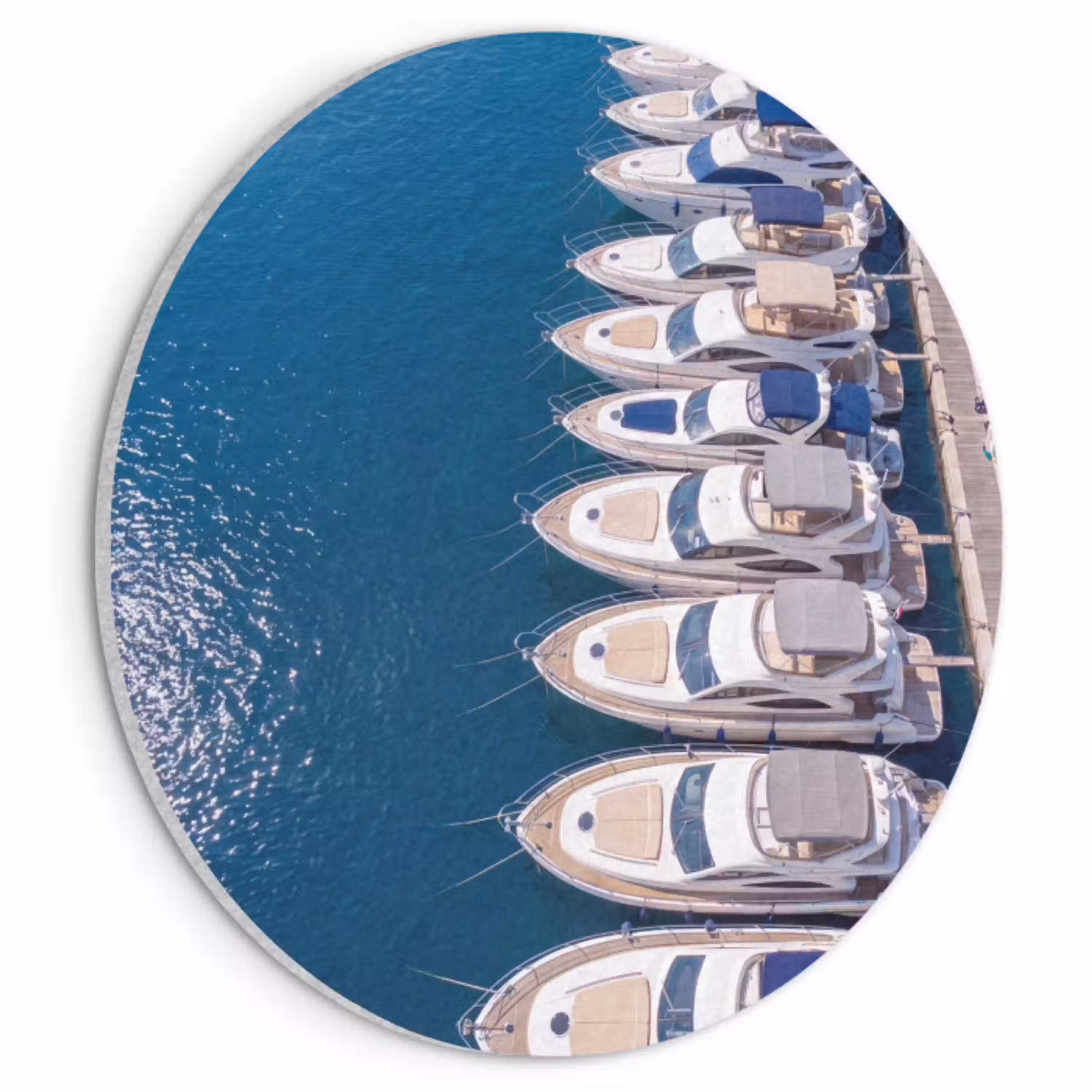 Boot - Jachthaven - Water - Zomer - Blauw Akoestische PET Vilt - Rond klein -3d