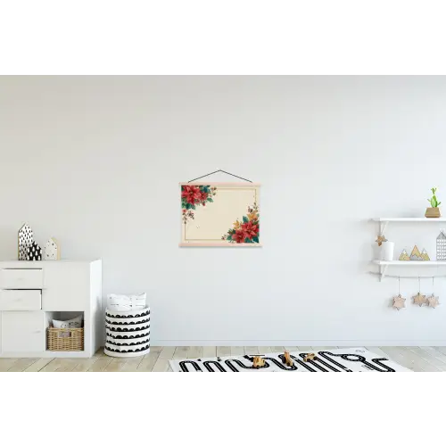 Kerst - Poinsettia - Omlijsting - Kleurrijk textielposter latten blank klein -kinderkamer
